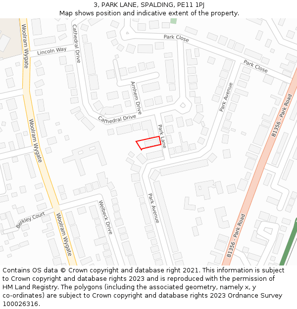 3, PARK LANE, SPALDING, PE11 1PJ: Location map and indicative extent of plot