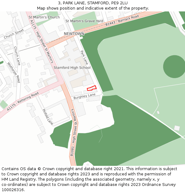 3, PARK LANE, STAMFORD, PE9 2LU: Location map and indicative extent of plot