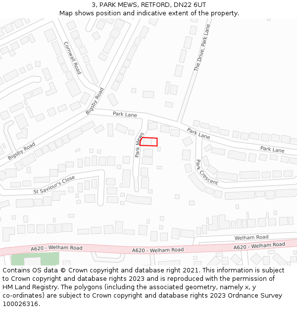3, PARK MEWS, RETFORD, DN22 6UT: Location map and indicative extent of plot