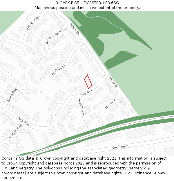 3, PARK RISE, LEICESTER, LE3 6SG: Location map and indicative extent of plot