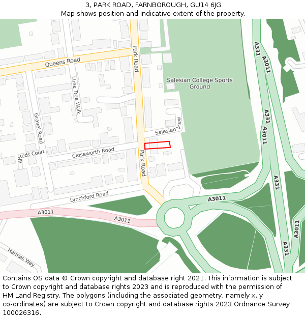 3, PARK ROAD, FARNBOROUGH, GU14 6JG: Location map and indicative extent of plot