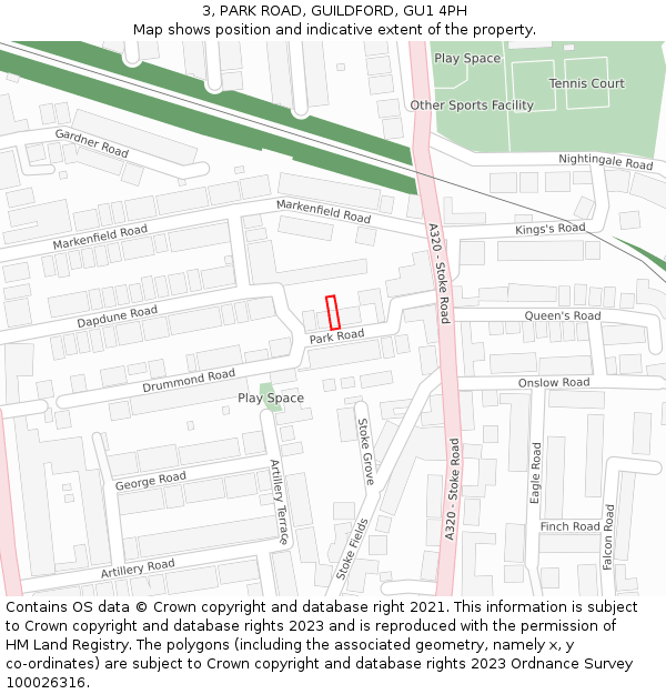 3, PARK ROAD, GUILDFORD, GU1 4PH: Location map and indicative extent of plot