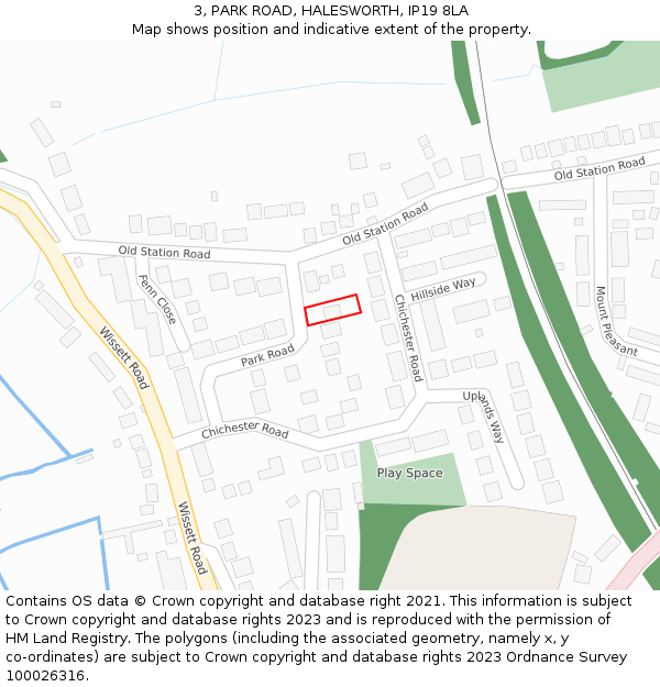 3, PARK ROAD, HALESWORTH, IP19 8LA: Location map and indicative extent of plot