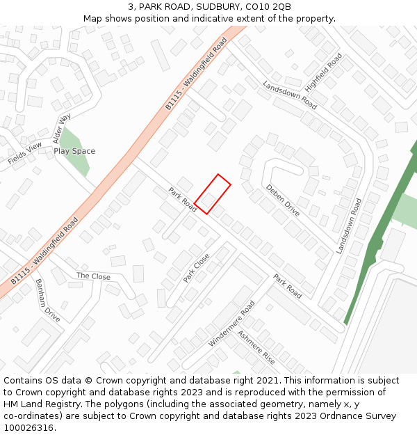 3, PARK ROAD, SUDBURY, CO10 2QB: Location map and indicative extent of plot