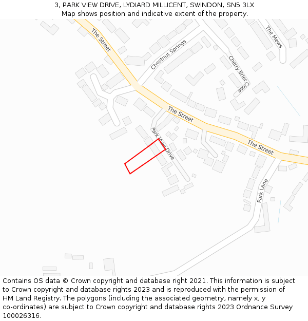 3, PARK VIEW DRIVE, LYDIARD MILLICENT, SWINDON, SN5 3LX: Location map and indicative extent of plot