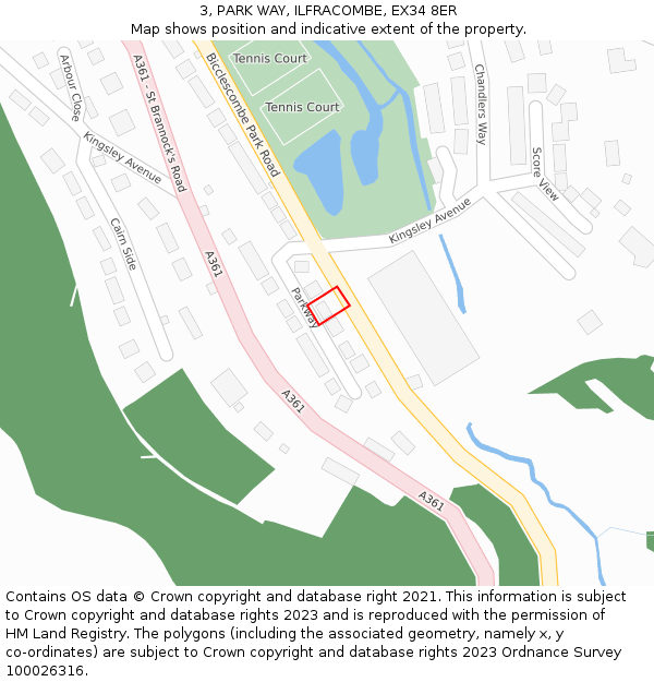 3, PARK WAY, ILFRACOMBE, EX34 8ER: Location map and indicative extent of plot