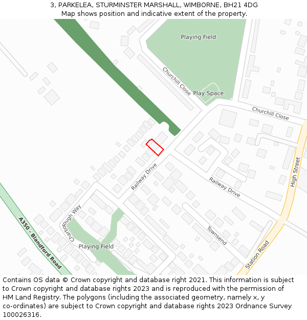3, PARKELEA, STURMINSTER MARSHALL, WIMBORNE, BH21 4DG: Location map and indicative extent of plot