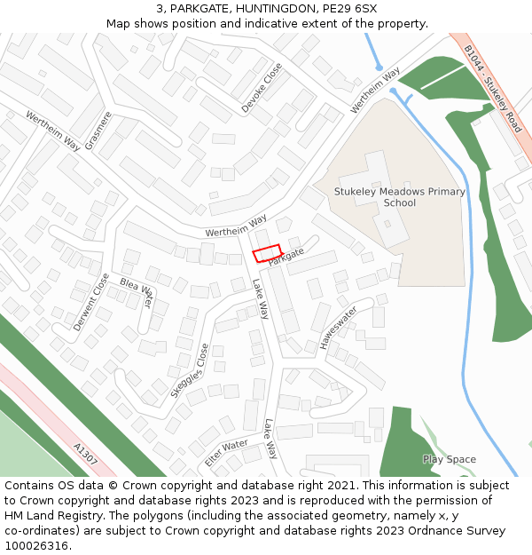 3, PARKGATE, HUNTINGDON, PE29 6SX: Location map and indicative extent of plot