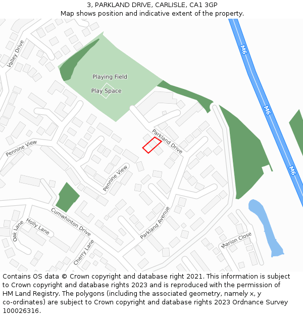 3, PARKLAND DRIVE, CARLISLE, CA1 3GP: Location map and indicative extent of plot