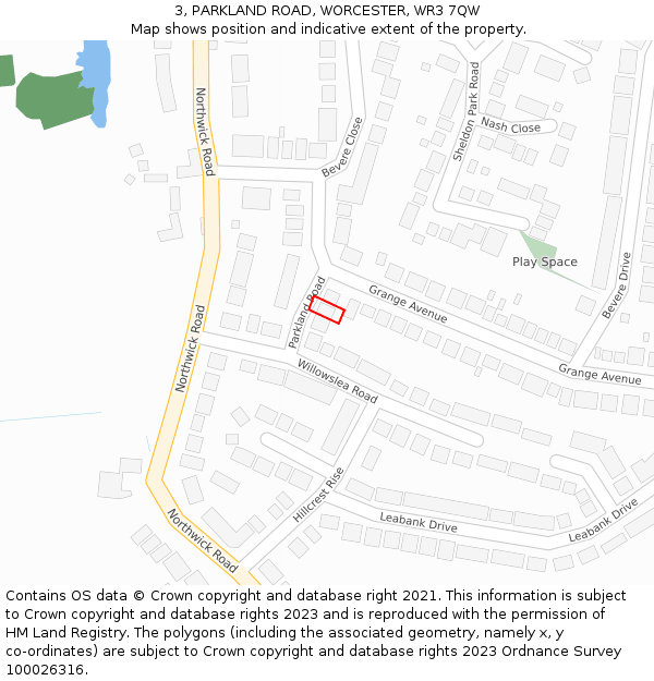 3, PARKLAND ROAD, WORCESTER, WR3 7QW: Location map and indicative extent of plot