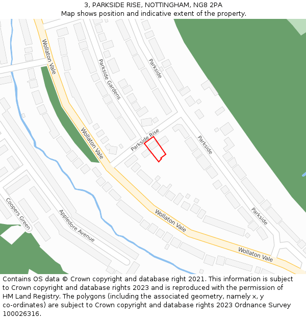 3, PARKSIDE RISE, NOTTINGHAM, NG8 2PA: Location map and indicative extent of plot