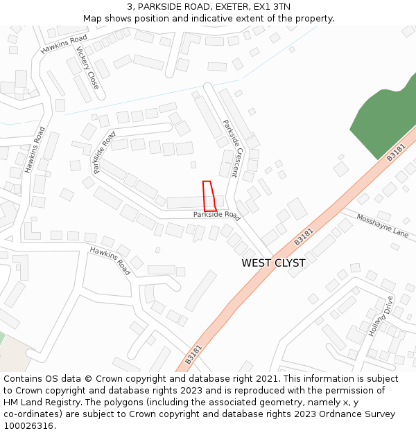 3, PARKSIDE ROAD, EXETER, EX1 3TN: Location map and indicative extent of plot