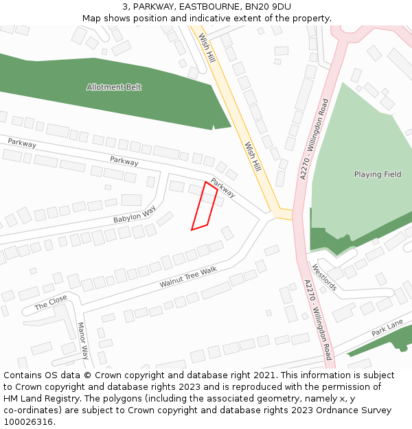 3, PARKWAY, EASTBOURNE, BN20 9DU: Location map and indicative extent of plot