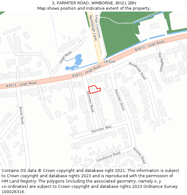 3, PARMITER ROAD, WIMBORNE, BH21 2BN: Location map and indicative extent of plot