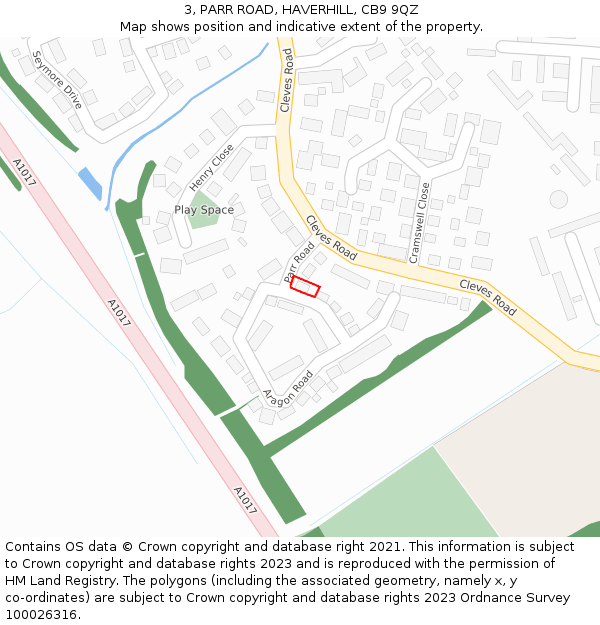 3, PARR ROAD, HAVERHILL, CB9 9QZ: Location map and indicative extent of plot