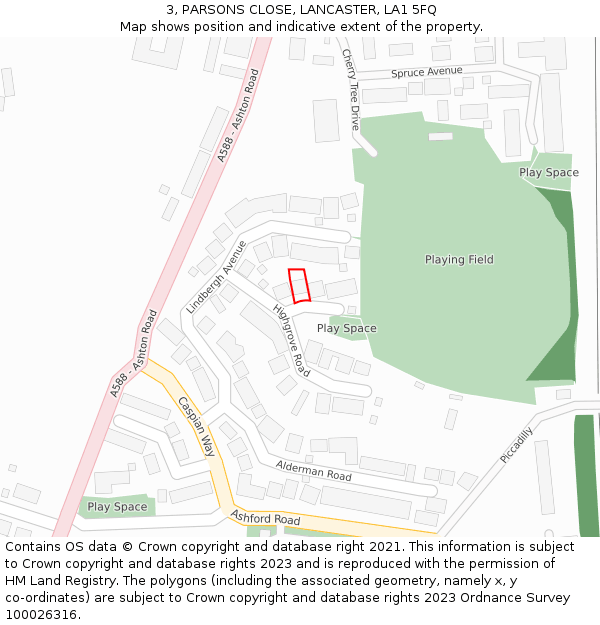 3, PARSONS CLOSE, LANCASTER, LA1 5FQ: Location map and indicative extent of plot