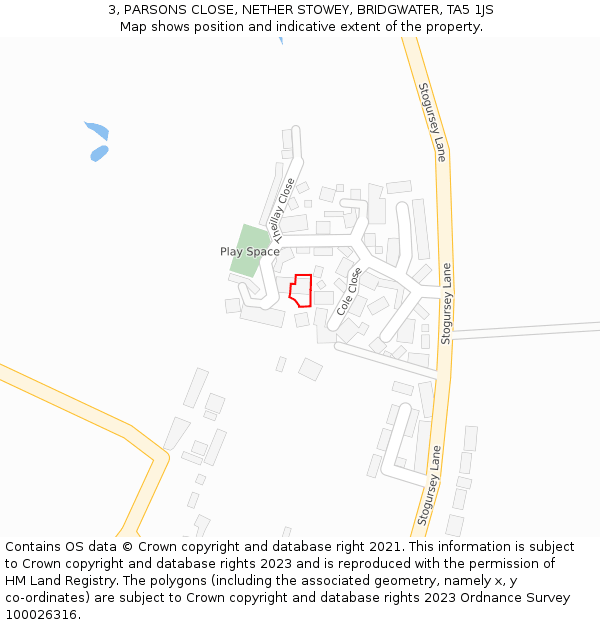 3, PARSONS CLOSE, NETHER STOWEY, BRIDGWATER, TA5 1JS: Location map and indicative extent of plot