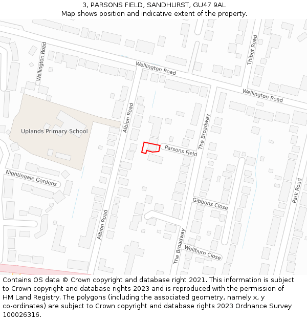 3, PARSONS FIELD, SANDHURST, GU47 9AL: Location map and indicative extent of plot