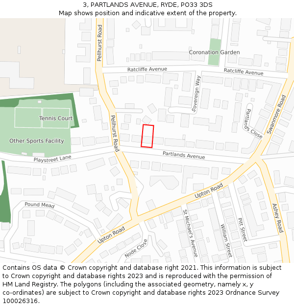 3, PARTLANDS AVENUE, RYDE, PO33 3DS: Location map and indicative extent of plot
