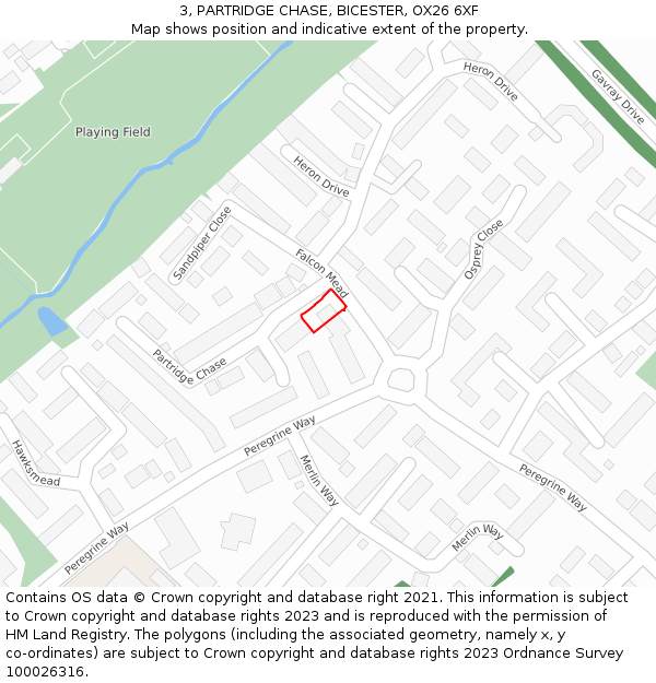 3, PARTRIDGE CHASE, BICESTER, OX26 6XF: Location map and indicative extent of plot