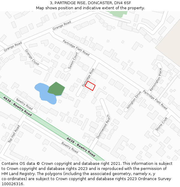 3, PARTRIDGE RISE, DONCASTER, DN4 6SF: Location map and indicative extent of plot