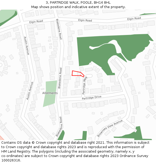3, PARTRIDGE WALK, POOLE, BH14 8HL: Location map and indicative extent of plot