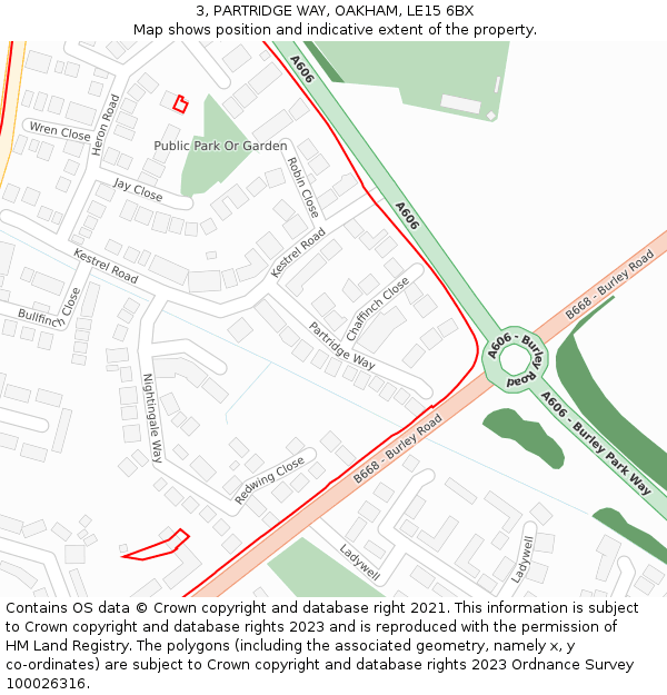 3, PARTRIDGE WAY, OAKHAM, LE15 6BX: Location map and indicative extent of plot