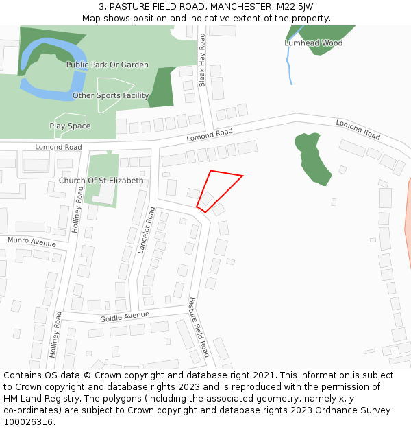 3, PASTURE FIELD ROAD, MANCHESTER, M22 5JW: Location map and indicative extent of plot