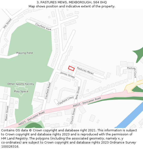 3, PASTURES MEWS, MEXBOROUGH, S64 0HQ: Location map and indicative extent of plot