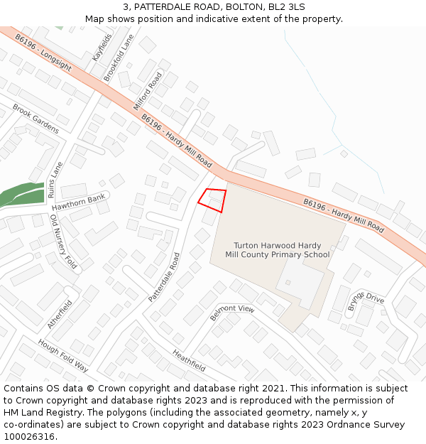 3, PATTERDALE ROAD, BOLTON, BL2 3LS: Location map and indicative extent of plot