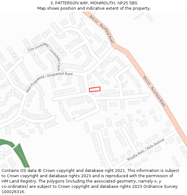 3, PATTERSON WAY, MONMOUTH, NP25 5BS: Location map and indicative extent of plot