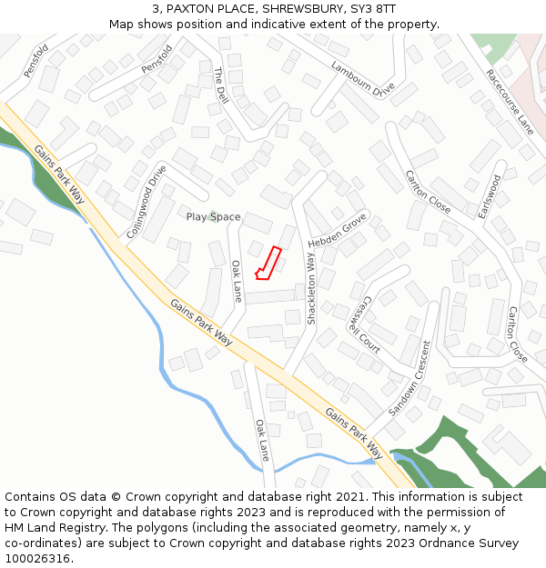 3, PAXTON PLACE, SHREWSBURY, SY3 8TT: Location map and indicative extent of plot