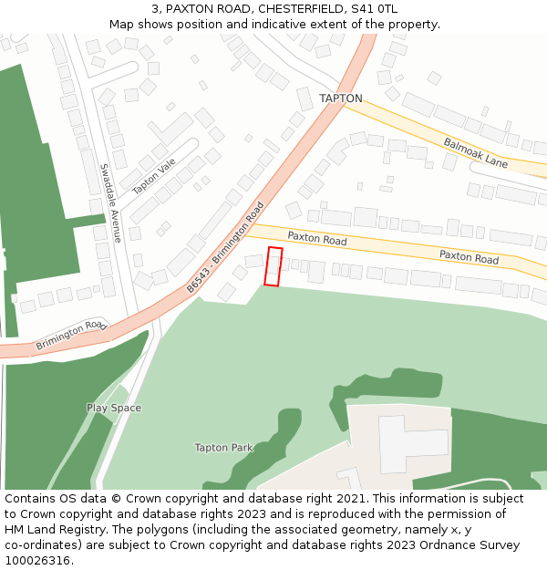 3, PAXTON ROAD, CHESTERFIELD, S41 0TL: Location map and indicative extent of plot