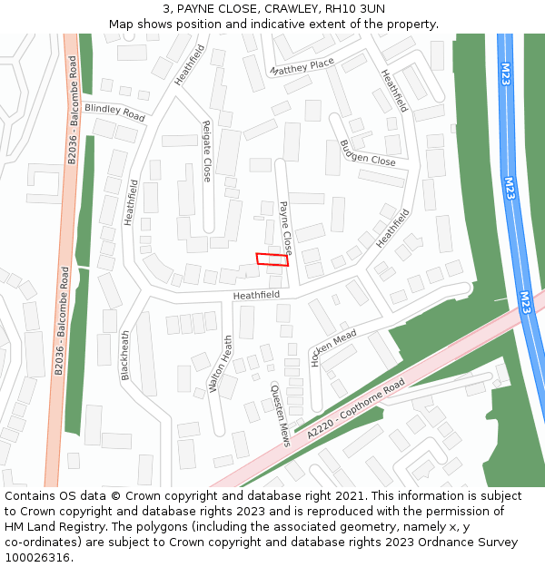 3, PAYNE CLOSE, CRAWLEY, RH10 3UN: Location map and indicative extent of plot