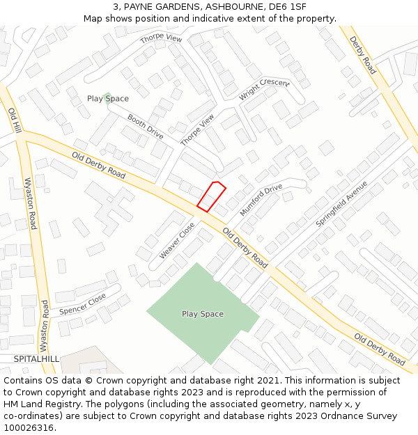 3, PAYNE GARDENS, ASHBOURNE, DE6 1SF: Location map and indicative extent of plot