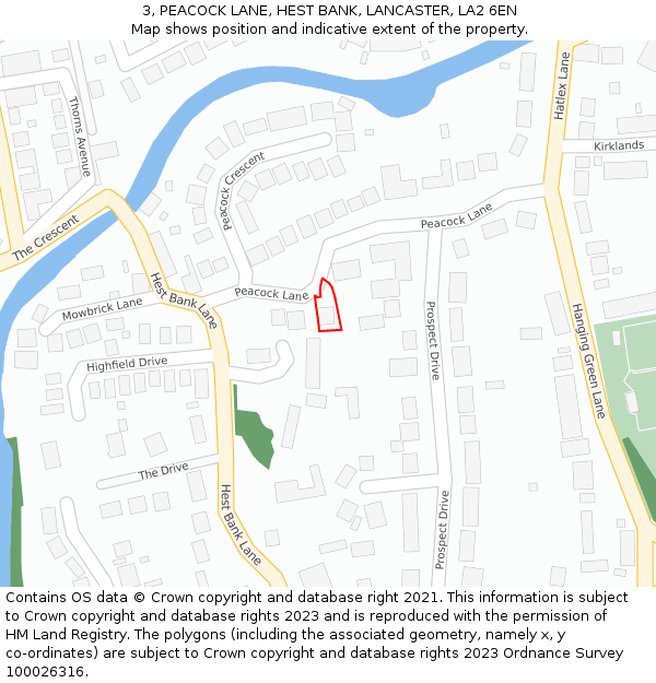 3, PEACOCK LANE, HEST BANK, LANCASTER, LA2 6EN: Location map and indicative extent of plot