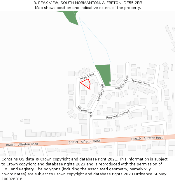 3, PEAK VIEW, SOUTH NORMANTON, ALFRETON, DE55 2BB: Location map and indicative extent of plot