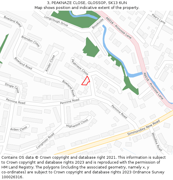 3, PEAKNAZE CLOSE, GLOSSOP, SK13 6UN: Location map and indicative extent of plot