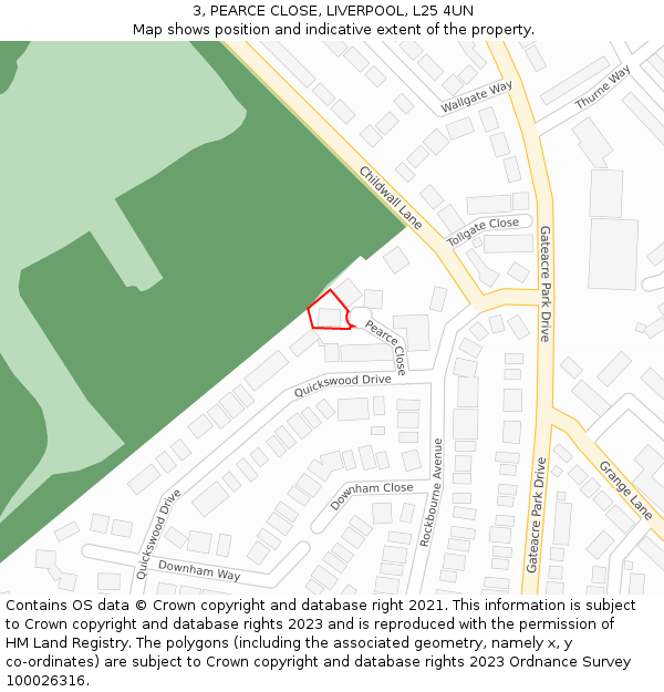 3, PEARCE CLOSE, LIVERPOOL, L25 4UN: Location map and indicative extent of plot