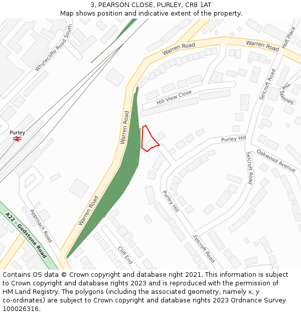 3, PEARSON CLOSE, PURLEY, CR8 1AT: Location map and indicative extent of plot