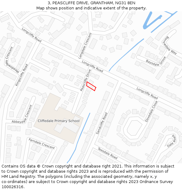 3, PEASCLIFFE DRIVE, GRANTHAM, NG31 8EN: Location map and indicative extent of plot