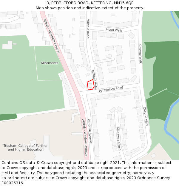 3, PEBBLEFORD ROAD, KETTERING, NN15 6QF: Location map and indicative extent of plot