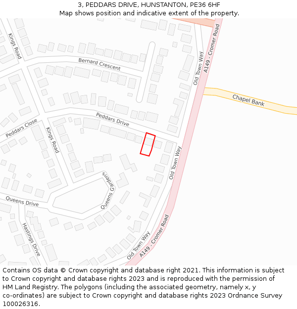 3, PEDDARS DRIVE, HUNSTANTON, PE36 6HF: Location map and indicative extent of plot