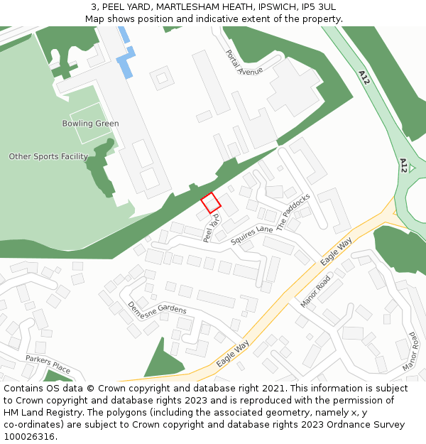 3, PEEL YARD, MARTLESHAM HEATH, IPSWICH, IP5 3UL: Location map and indicative extent of plot