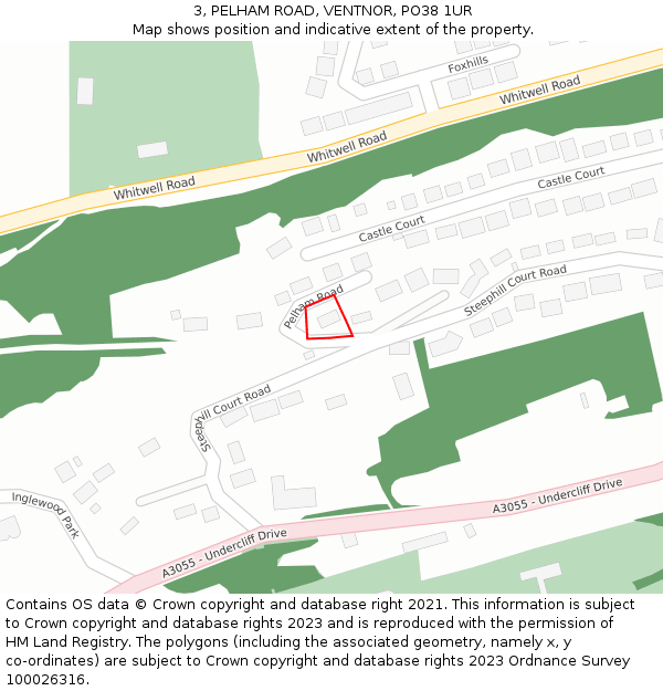 3, PELHAM ROAD, VENTNOR, PO38 1UR: Location map and indicative extent of plot