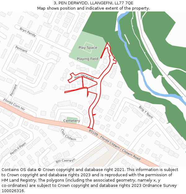 3, PEN DERWYDD, LLANGEFNI, LL77 7QE: Location map and indicative extent of plot