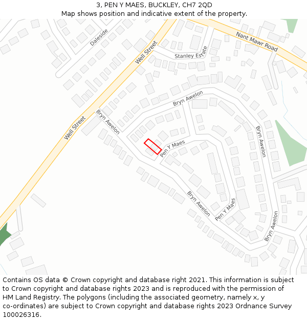 3, PEN Y MAES, BUCKLEY, CH7 2QD: Location map and indicative extent of plot