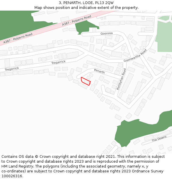 3, PENARTH, LOOE, PL13 2QW: Location map and indicative extent of plot