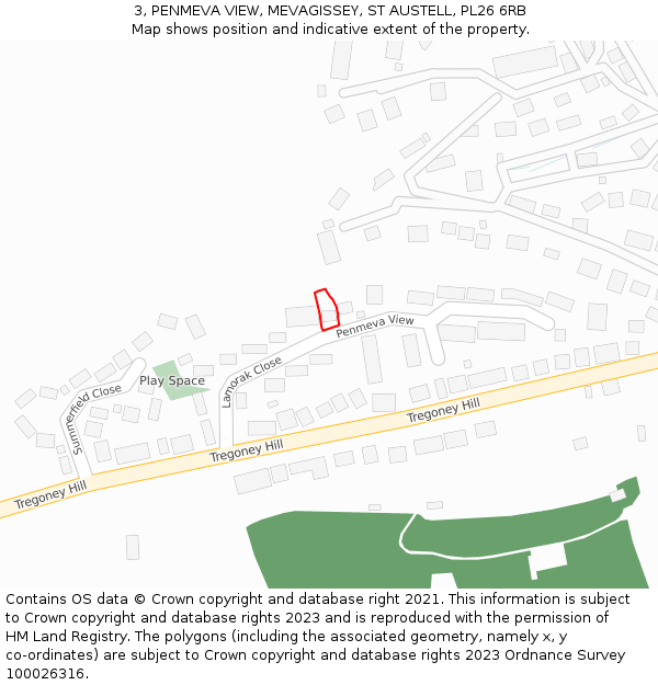 3, PENMEVA VIEW, MEVAGISSEY, ST AUSTELL, PL26 6RB: Location map and indicative extent of plot