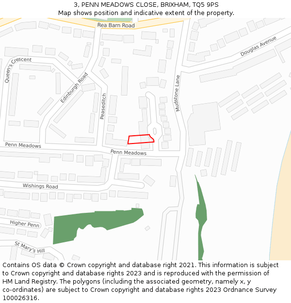 3, PENN MEADOWS CLOSE, BRIXHAM, TQ5 9PS: Location map and indicative extent of plot